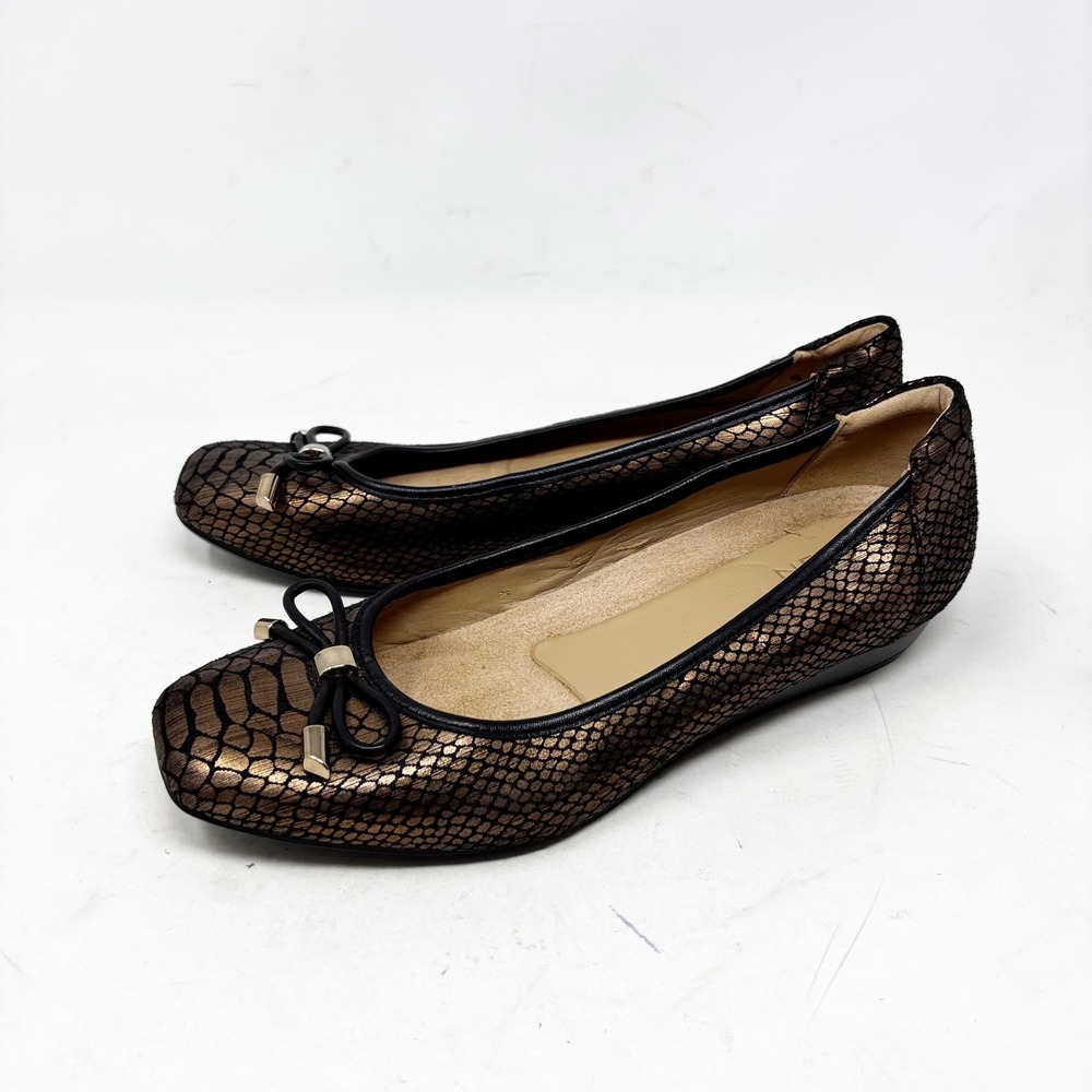 Naturalizer Womens Dove Black‎ Gold Snake Embossed Ballet Flats Bow Size 7M